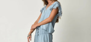 Jacky Eyelet Sleeve V Neck